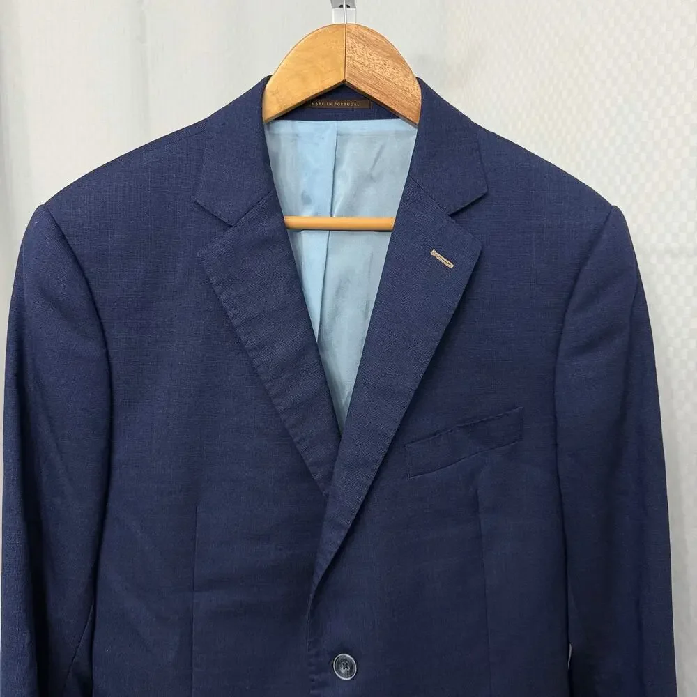 J Hilburn Vitale Barberis Canonico Blazer Mens 42S Wool Navy Blue Solid Jacket